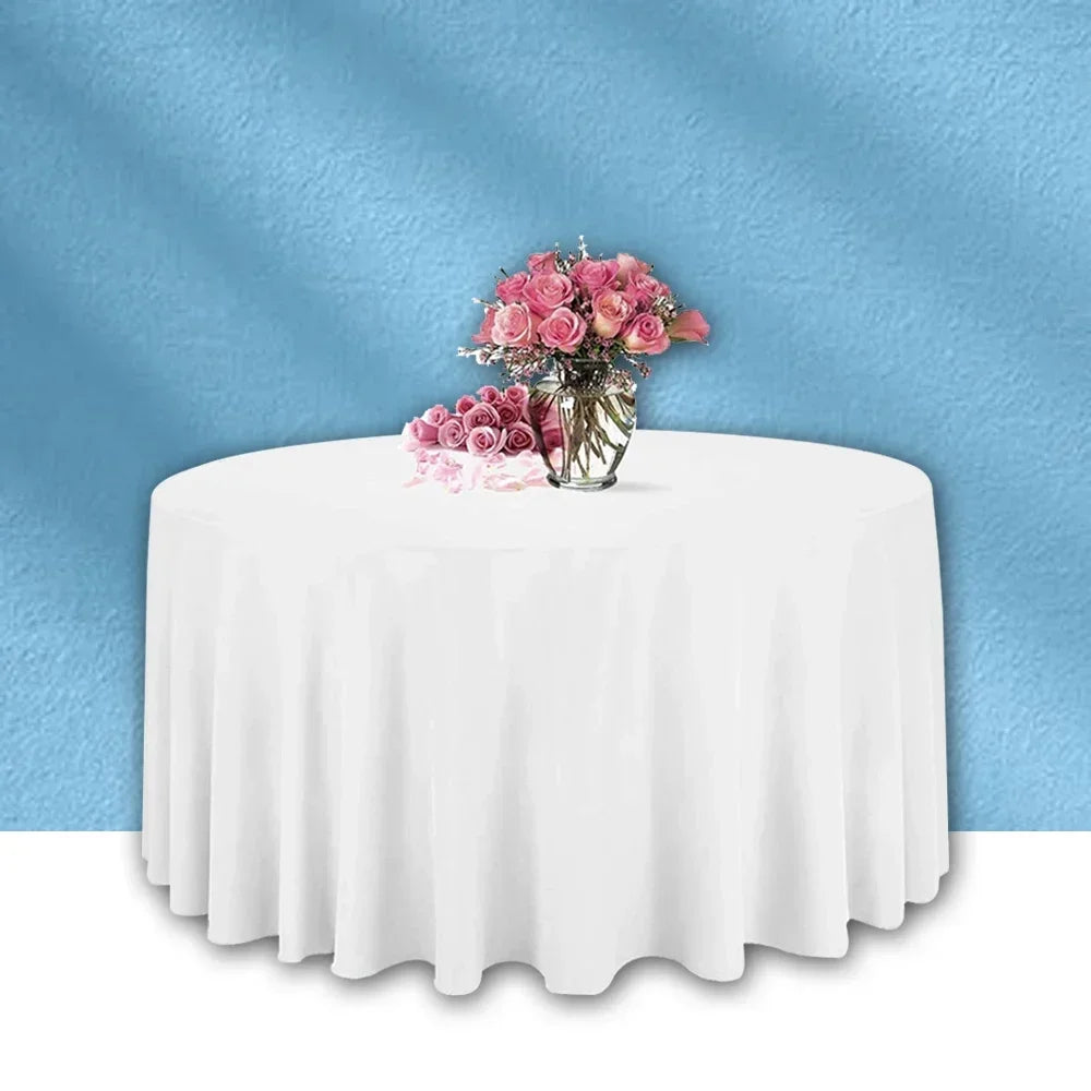 Round Table Cover White Fabric Elegant Solid Table Cover