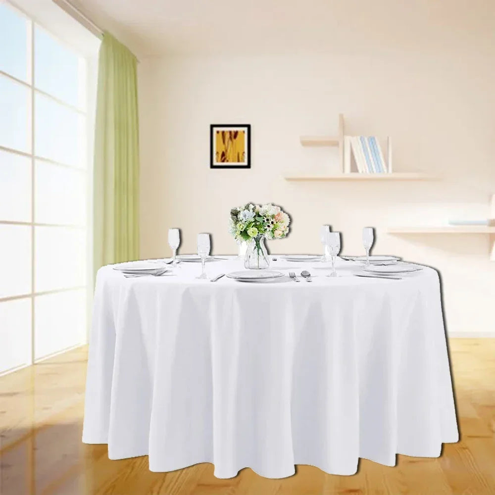 Round Table Cover White Fabric Elegant Solid Table Cover
