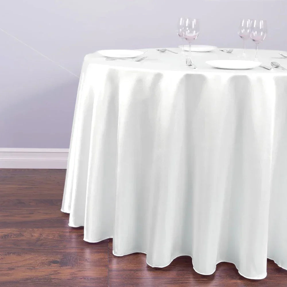 Round Table Cover White Fabric Elegant Solid Table Cover