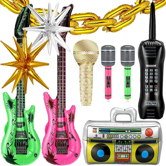 Inflatable Foil Balloons including Radio Boombox Mobile Phone 80s 90s Party Decors Retro Hip Hop Themed Birthdays Party