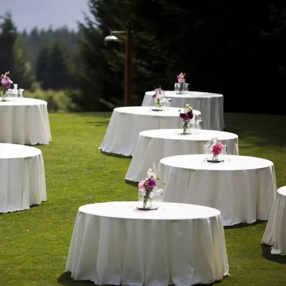 Round Table Cover White Fabric Elegant Solid Table Cover