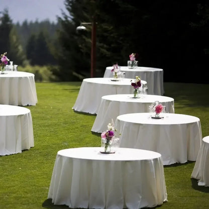 Round Table Cover White Fabric Elegant Solid Table Cover