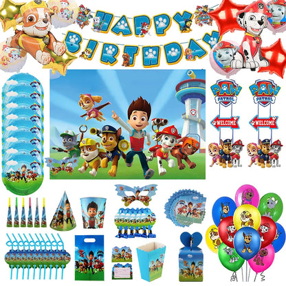 Paw Patrol Theme Birthday Decorations Kids Party Decor Balloons Backdrop Banner Disposable Tableware Set