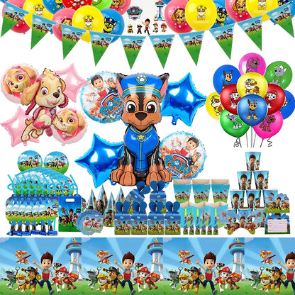 Paw Patrol Theme Birthday Decorations Kids Party Decor Balloons Backdrop Banner Disposable Tableware Set