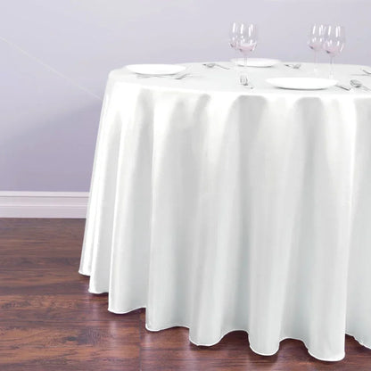 Round Table Cover White Fabric Elegant Solid Table Cover